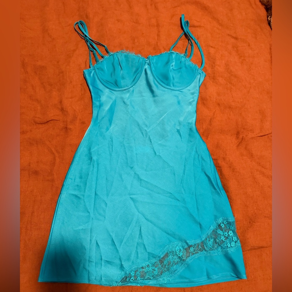 Turquoise Blue Lace-Trim Chemise Slip